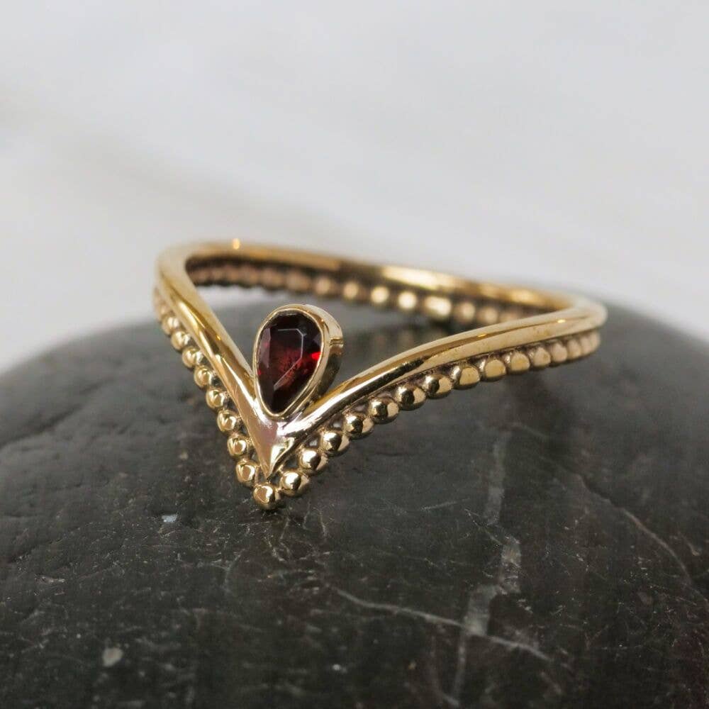 Brass Spotted Chevron Ring with Garnet Stone - MST GoodsBaizaar