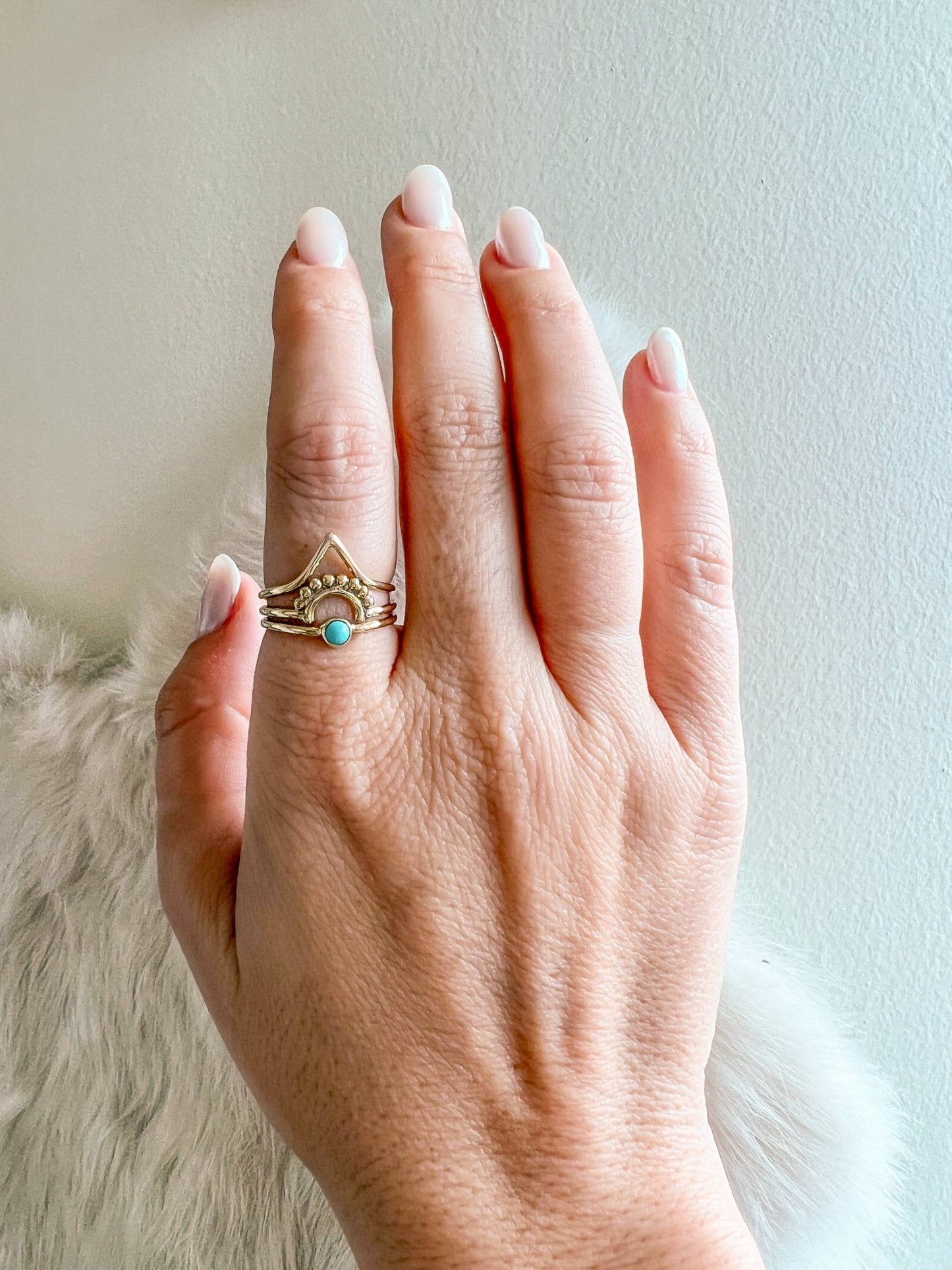 Brass Triple Layer Ring with Turquoise Stone - MST GoodsRingBaizaar