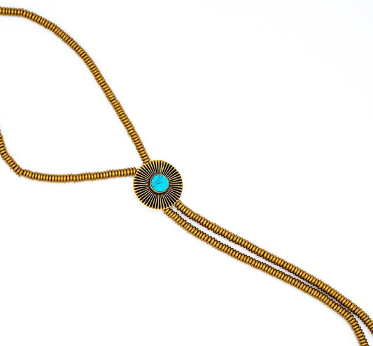 Brass Turquoise Sunburst Bolo Necklace - MST GoodsBaizaar