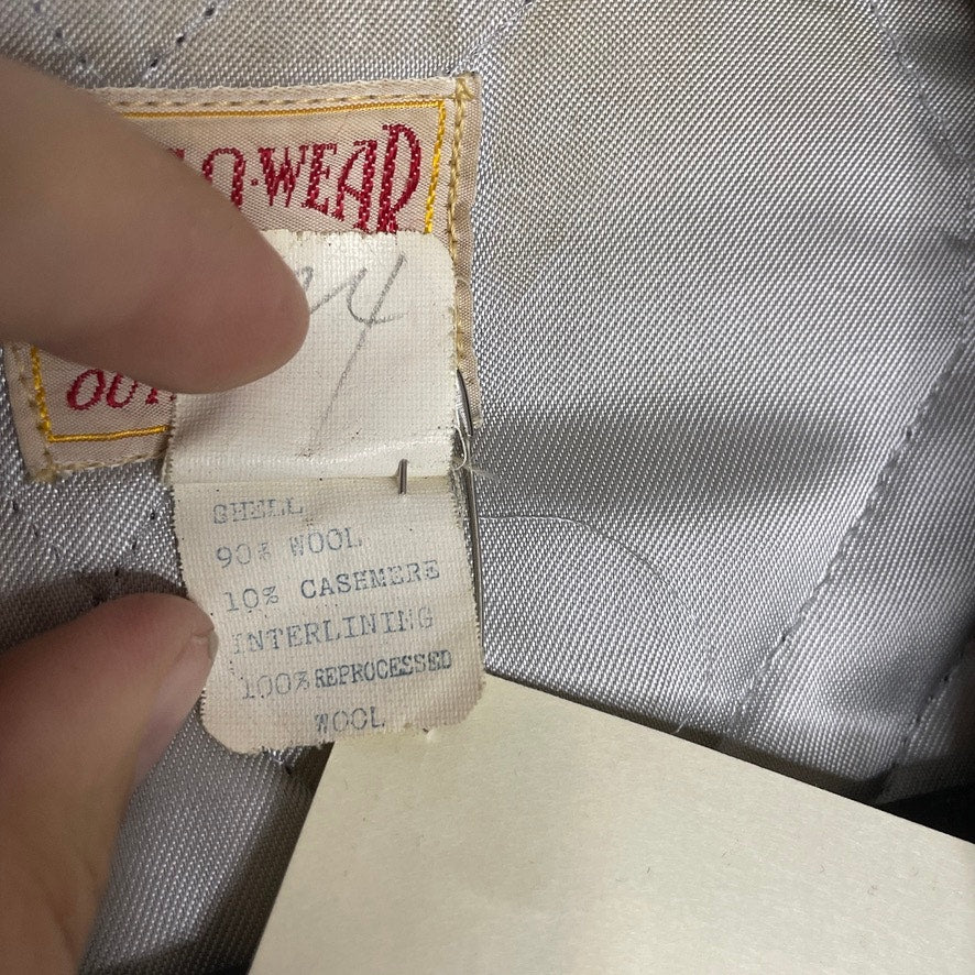 Vintage 1940s King-O-Wear Wool Cashmere Coat Long Gray Leather Buttons Large