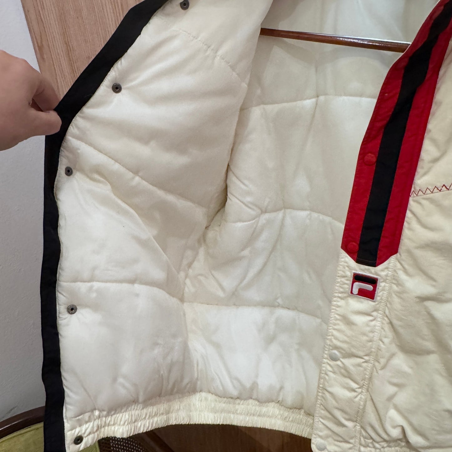 Vintage 1990s Fila Italia Jacket Red White Black Puffer Jacket Mens Large Hood