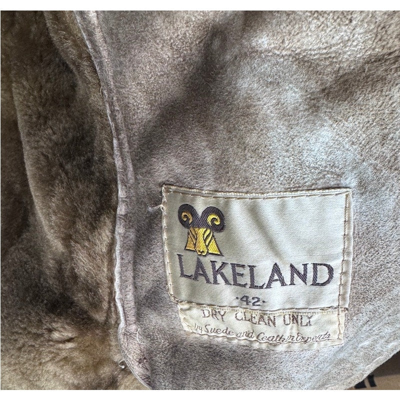 Vintage Lakeland Sheepskin Shearling Coat Double Breasted Antler Buttons Large