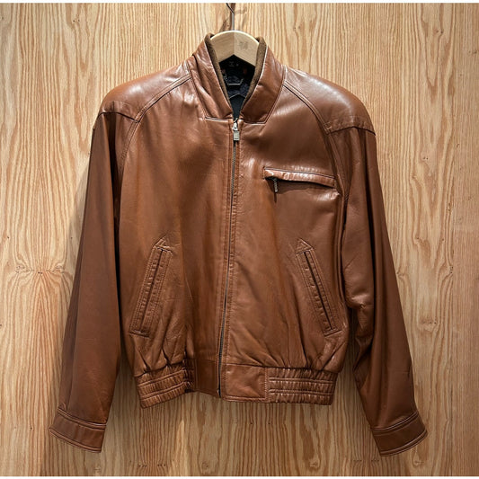Vintage 1990s Saxony Brown Leather Moto Style Jacket Men's Medium