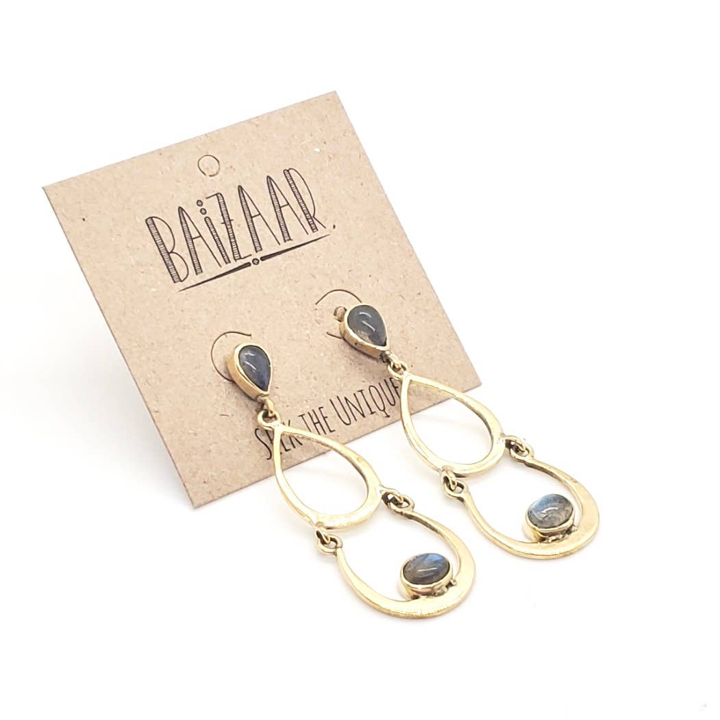 Brass Labradorite Droplet Earring