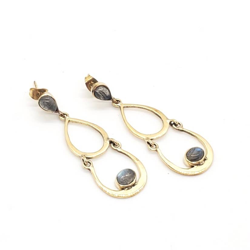 Brass Labradorite Droplet Earring