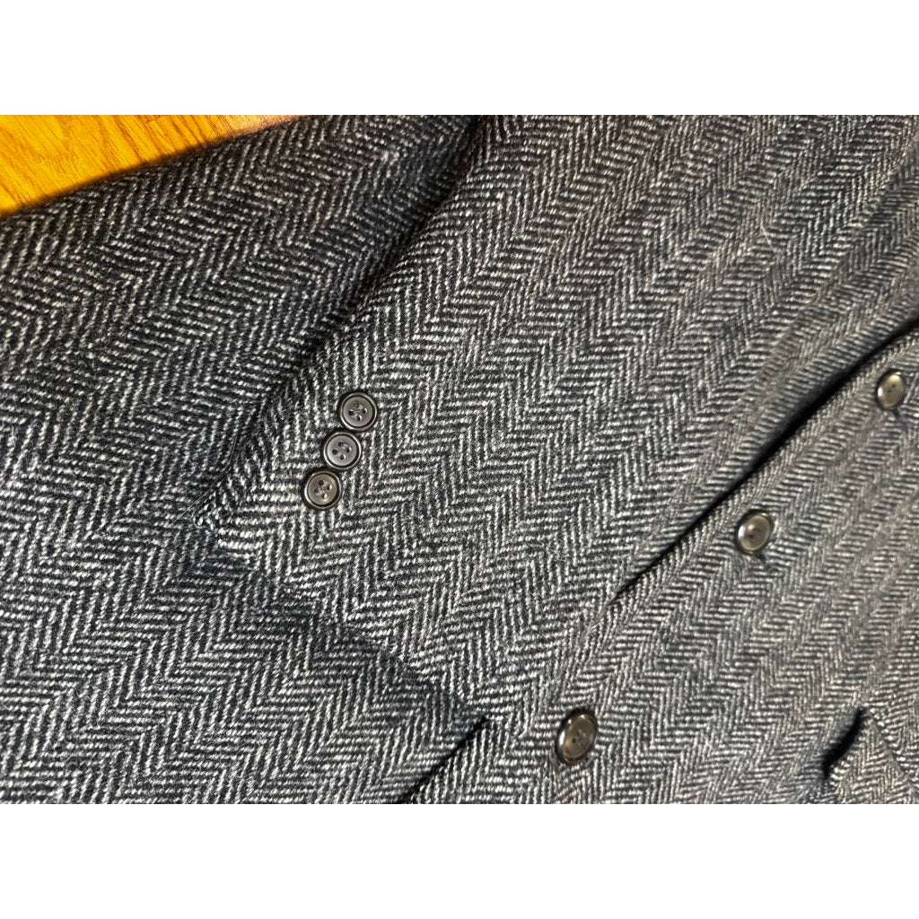 Vintage NEW Wool Overcoat Czechoslovakia Gray Herringbone 42 Large