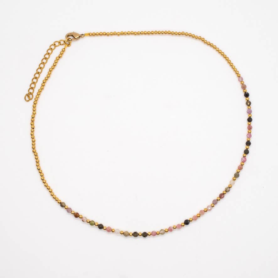 Simple Beaded Faceted Stone Necklace - Great for Layering!