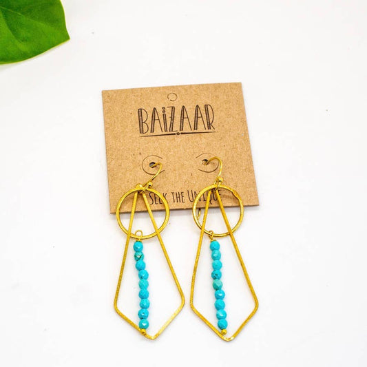 Brass Geometric Stone Drop Earring