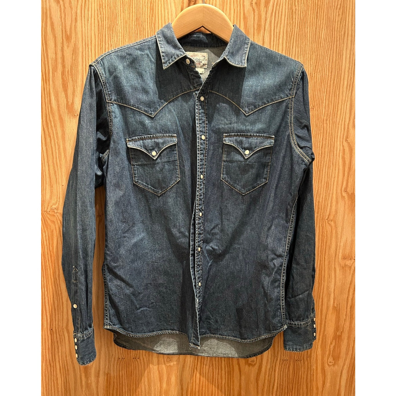 Vintage 1990s Polo Ralph Lauren Western Denim Pearl Snap Shirt Men's L Med Wash