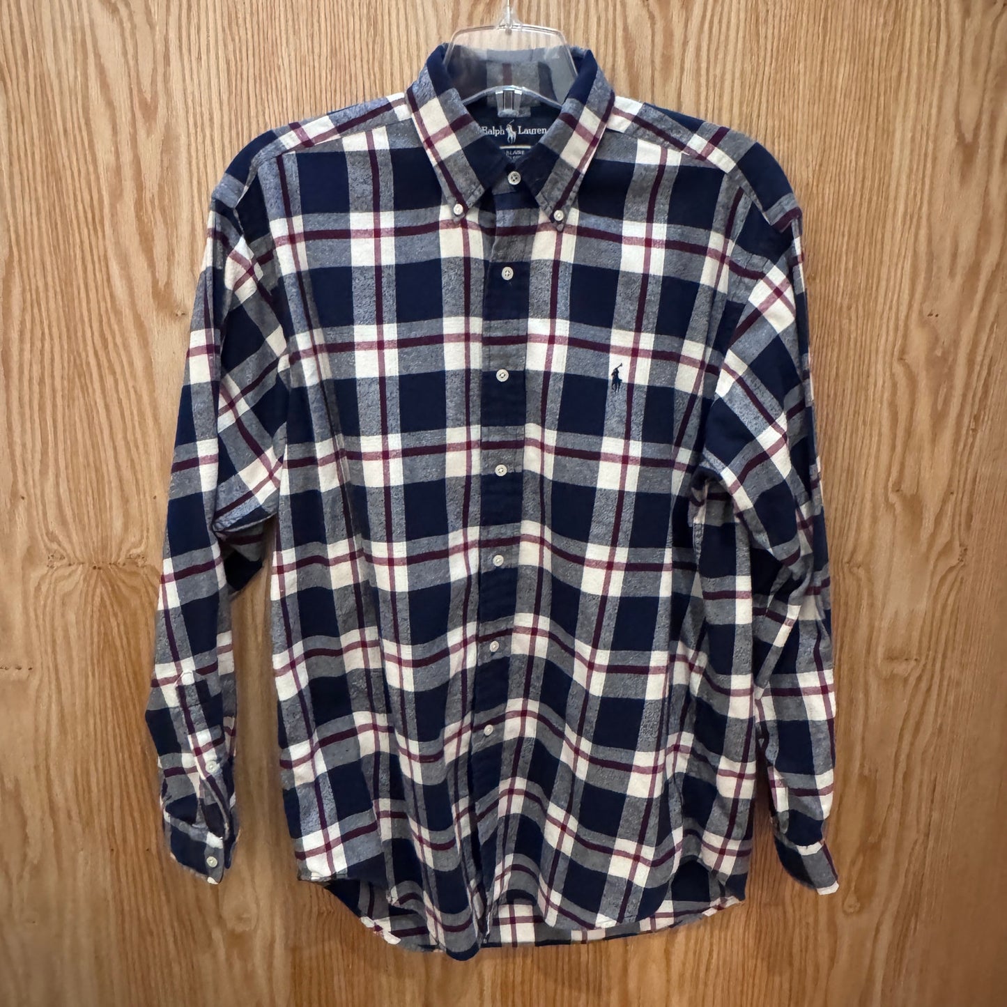 Vintage 1990s Ralph Lauren Flannel Cotton Soft Heavy M Plaid Polo Blue Red Blair