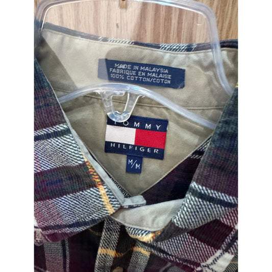 Vintage 1990s Tommy Hilfiger Plaid Corduroy Thin Wale Cotton Soft M Green