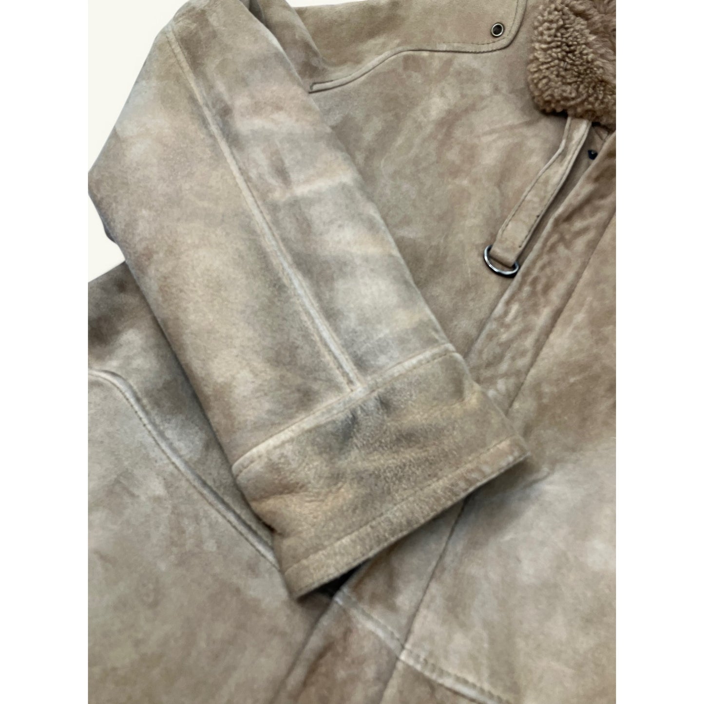 Vintage Vtg Sheepskin Shearling Suede Calf Length Coat Italian Vagrant Italia 56