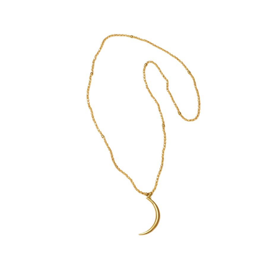 Brass Beaded Crescent Necklace