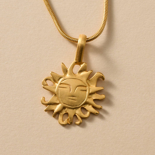 Calida Gold Plate Sun Pendant Necklace - MST GoodsTen Thousand Villages