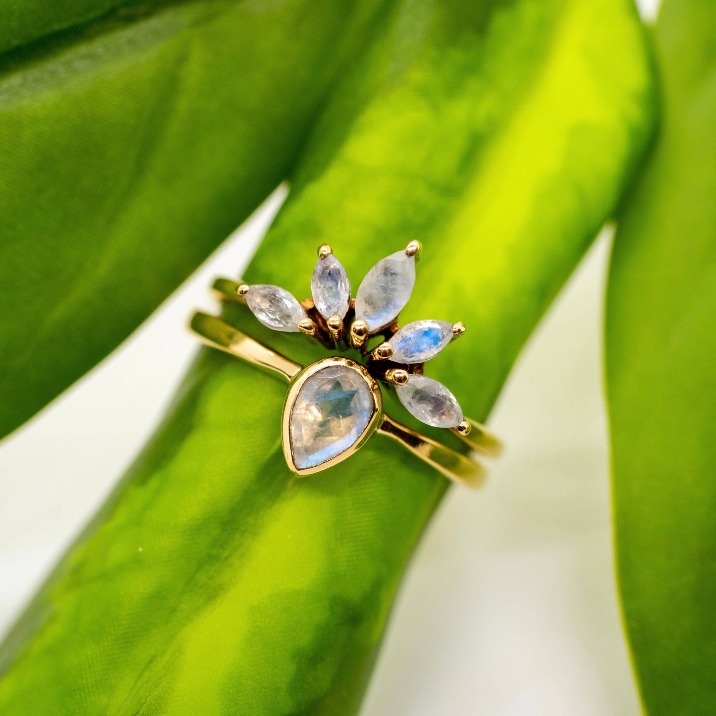 Brass Nesting Moonstone Ring Set