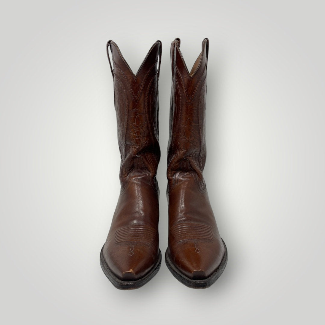 Vtg Lucchese Classic Brown Brush Off Goat Cowboy Boot Men Western Snip Toe 12.5A