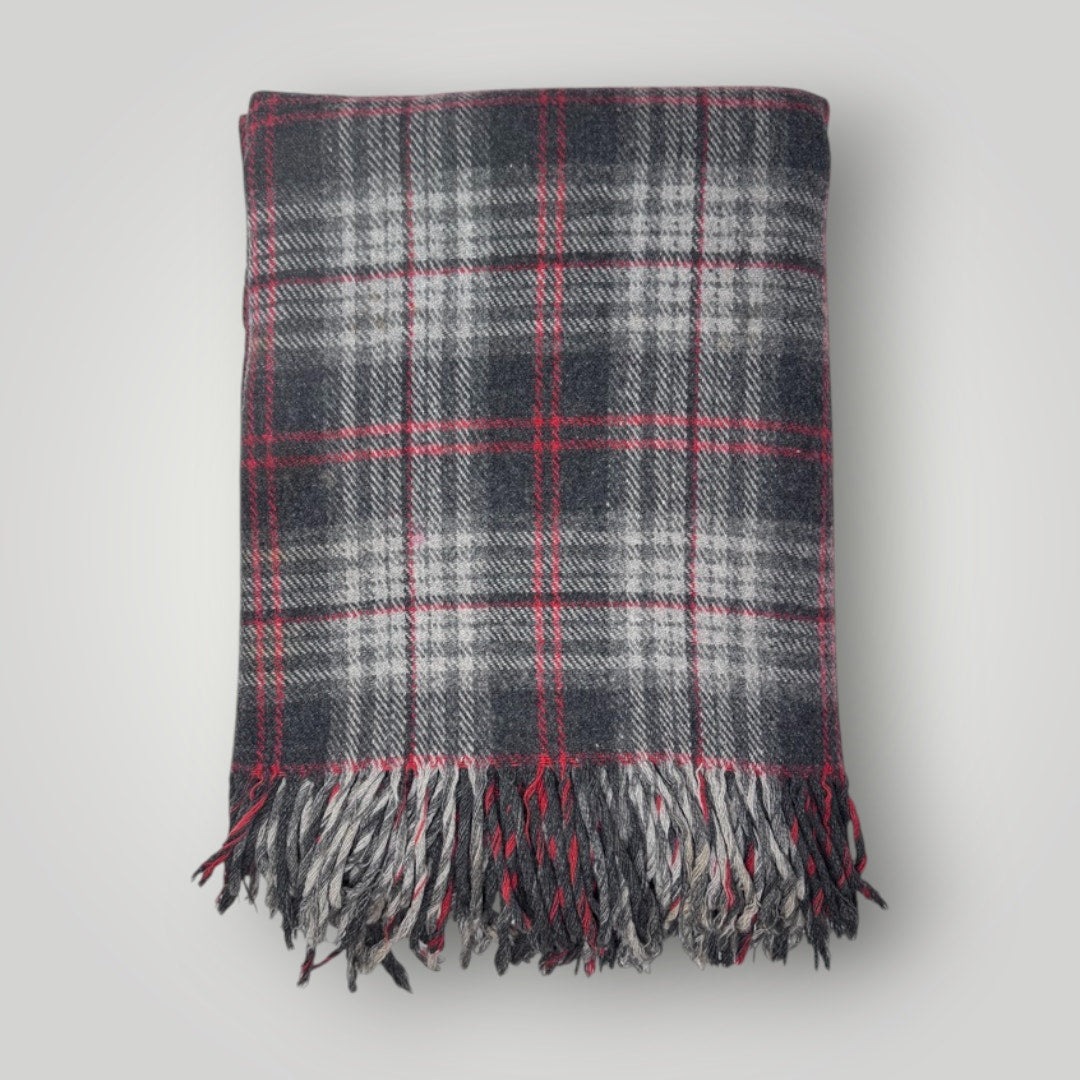 Vintage 1930s Pendleton Wool Blanket Fringe Gray Red 78”x56” Fringed