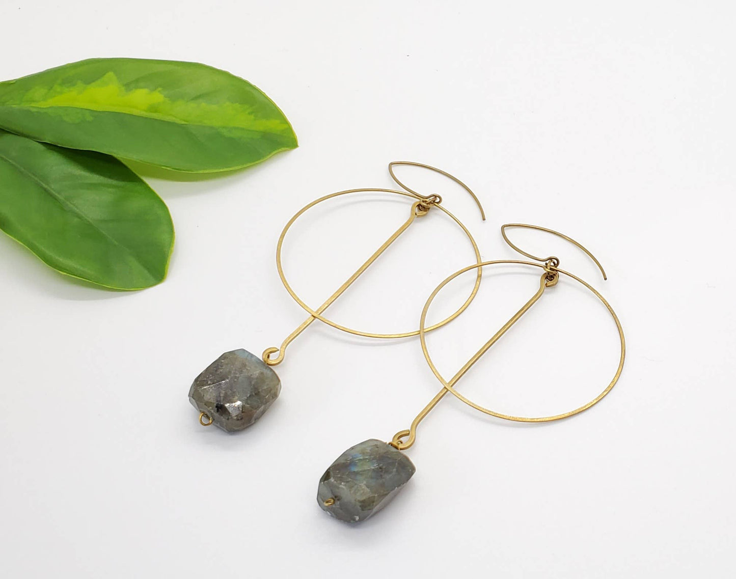 Brass Hoop and Drop Stone Earring