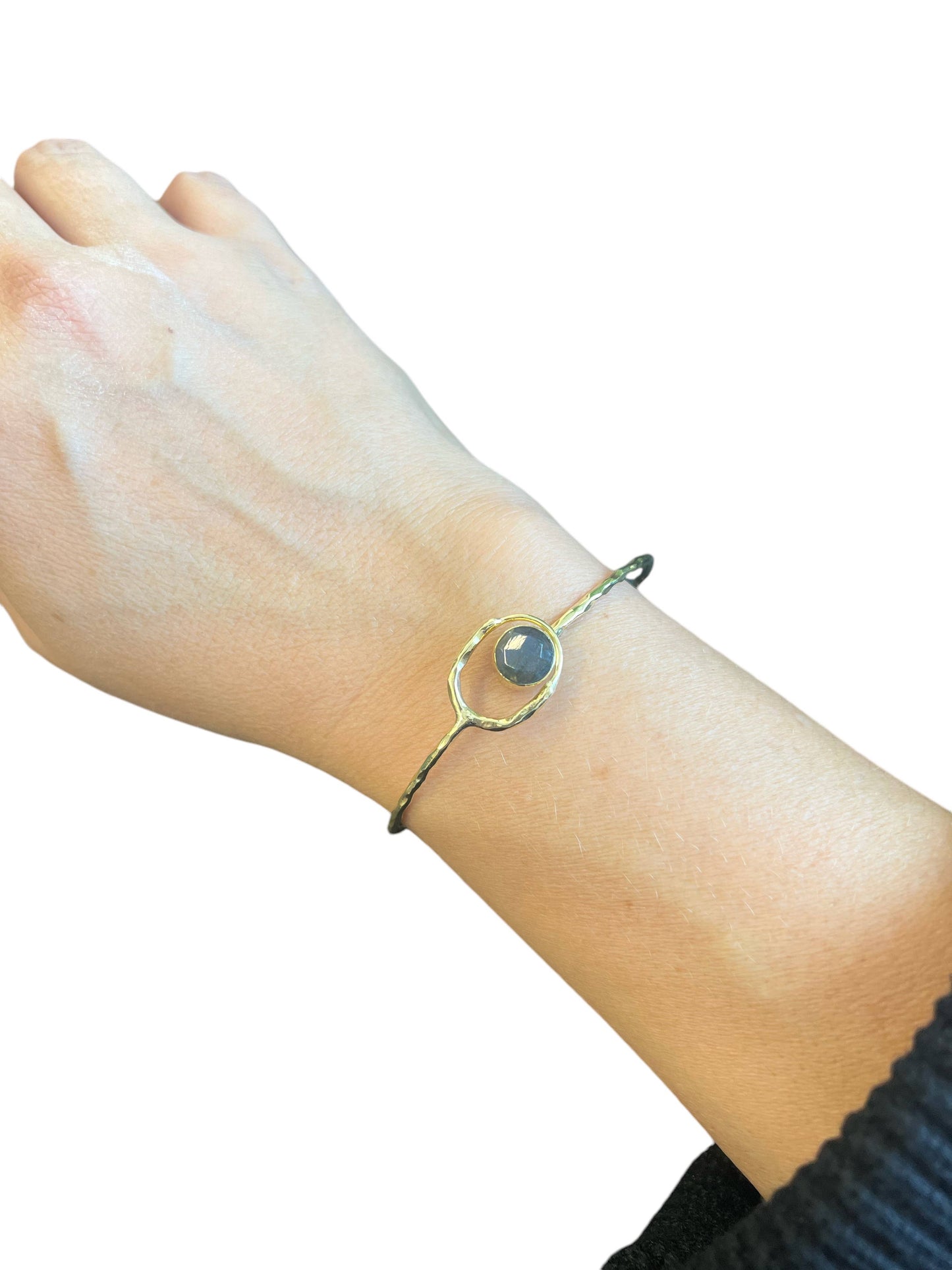 Brass Encircled Labradorite Cuff Bracelet