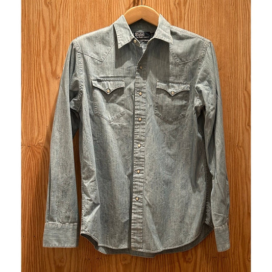 Vintage Polo Ralph Lauren Denim New Classic Western Shirt Light Wash Pearl Snap