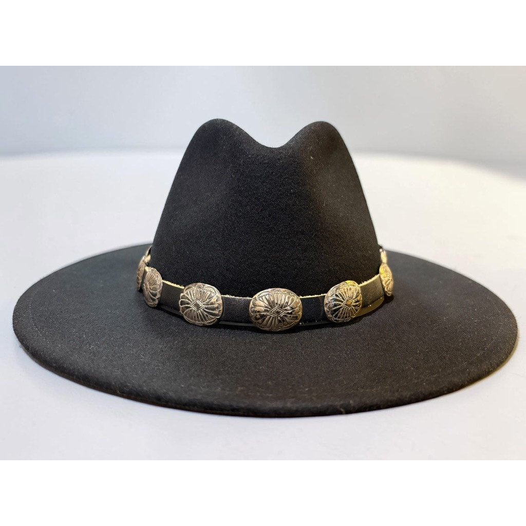 Vintage Hat Band Navajo Sterling Silver Concho & Leather Signed RB Southwestern