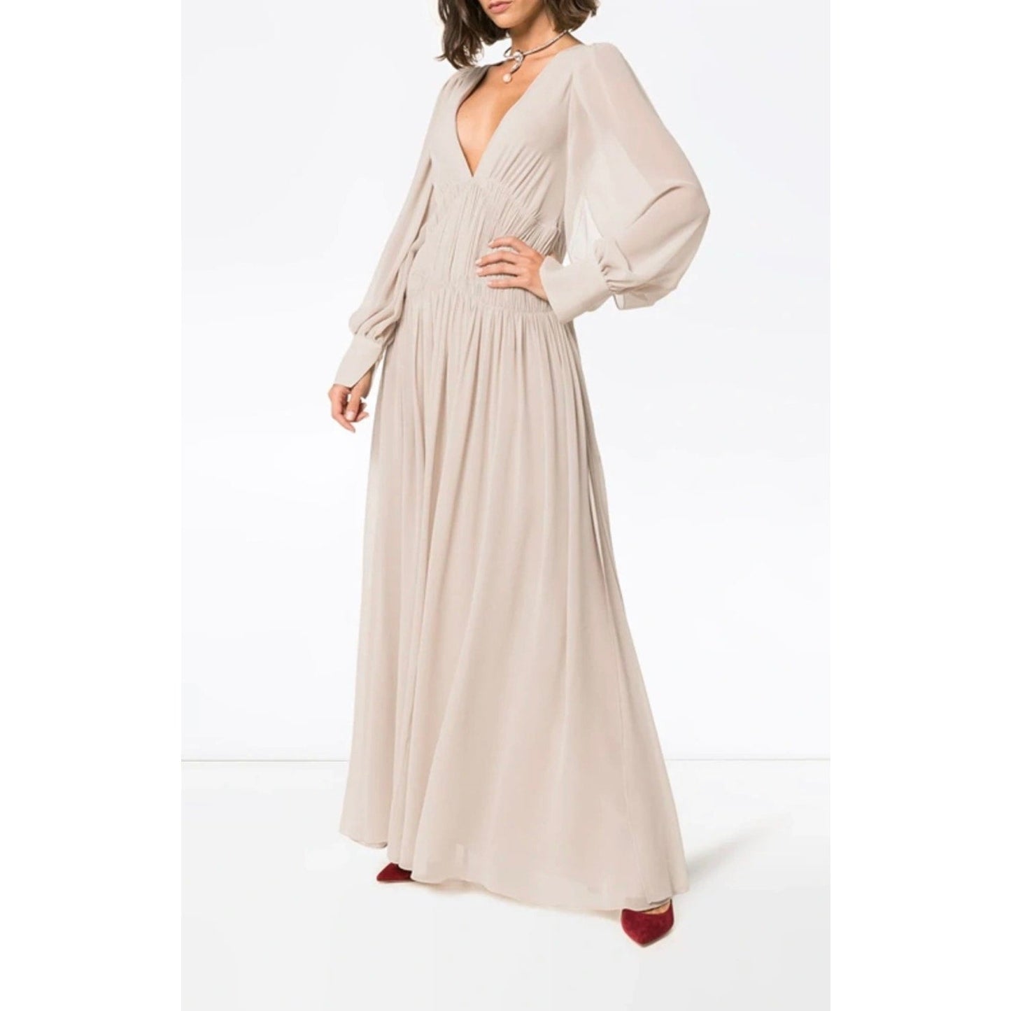 Couture Stella McCartney Carleigh Silk Georgette Maxi Dress Taupe 40 $2600 - MST GoodsStella McCartney