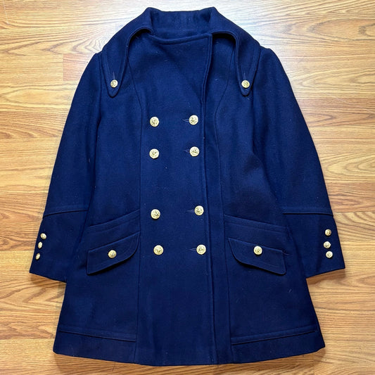 Vtg 1940s Navy Military Style Coat Womens Small Double Breasted Lion Buttons