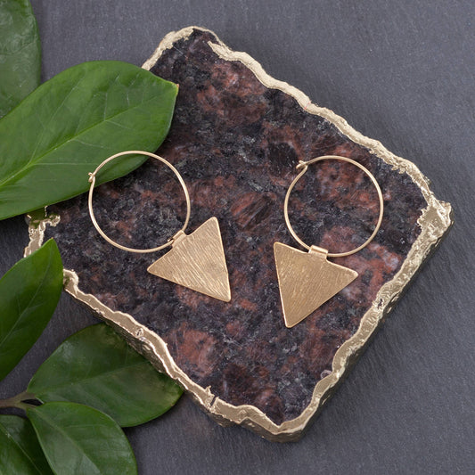 Brushed Brass Hoop Earring with Triangle Drops