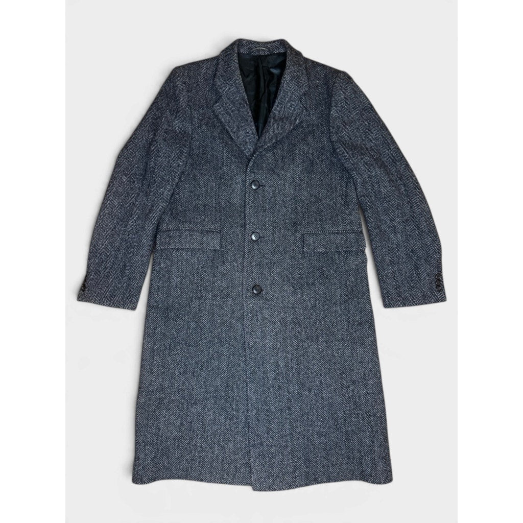 Vintage NEW Wool Overcoat Czechoslovakia Gray Herringbone 42 Large
