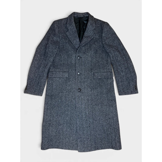 Vintage NEW Wool Overcoat Czechoslovakia Gray Herringbone 42 Large