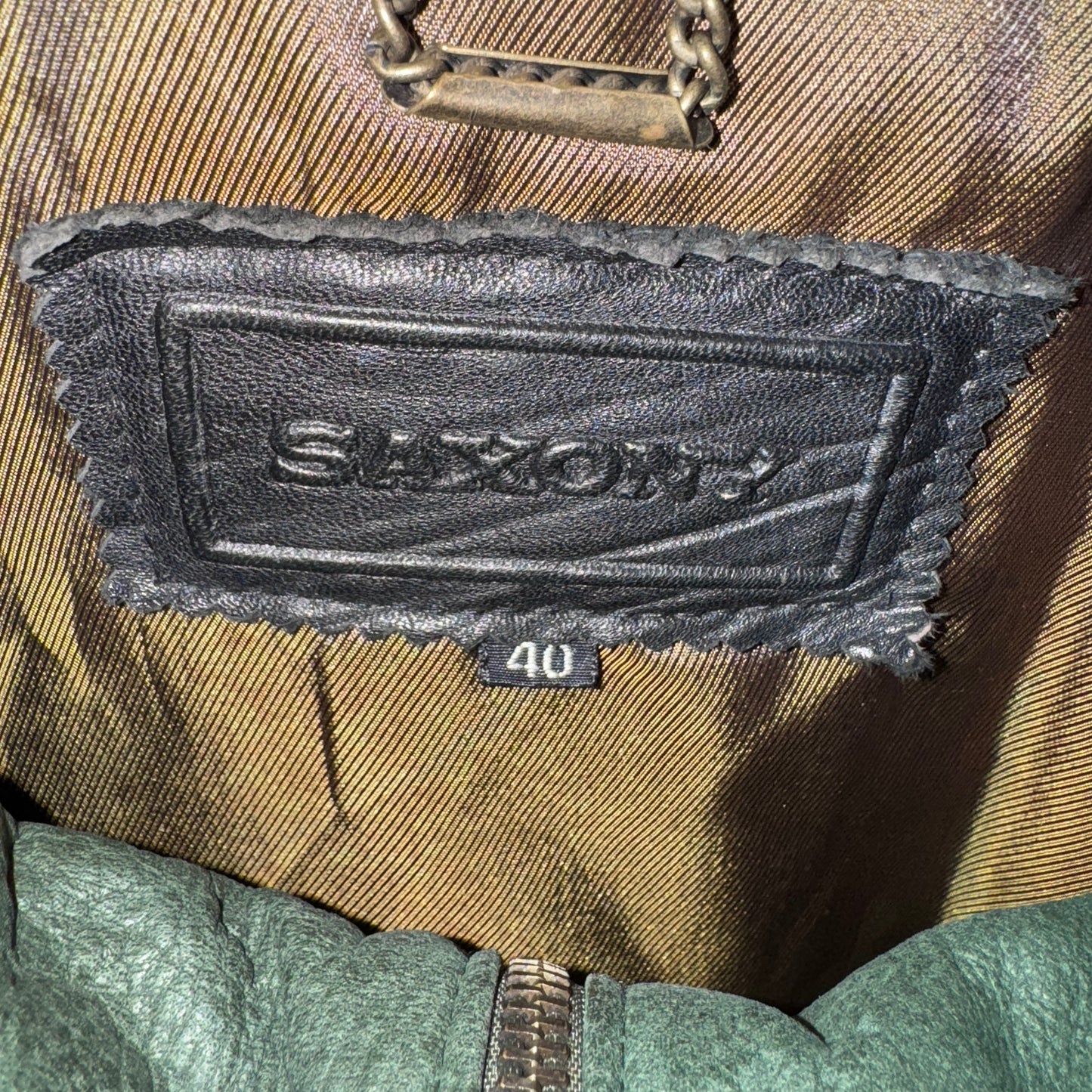 Vintage 1990s Saxony Leather Jacket Bomber Green Rare Men's Large Excellent