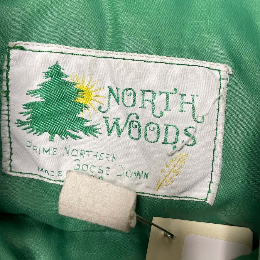 Vintage North Woods Kelly Green Puffer Vest Goose Down Men's Large Missing Snap L