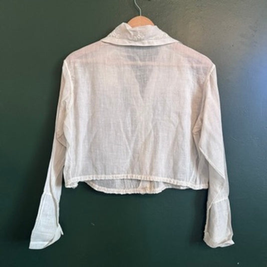 Antique Edwardian 1910s Top Sheer Cotton Voile Embroidery Ivory Blouse Shirtwaist