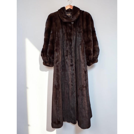 Vintage Macy's Fur Vault Full Length Long Mink Coat Mahogany Up to Large