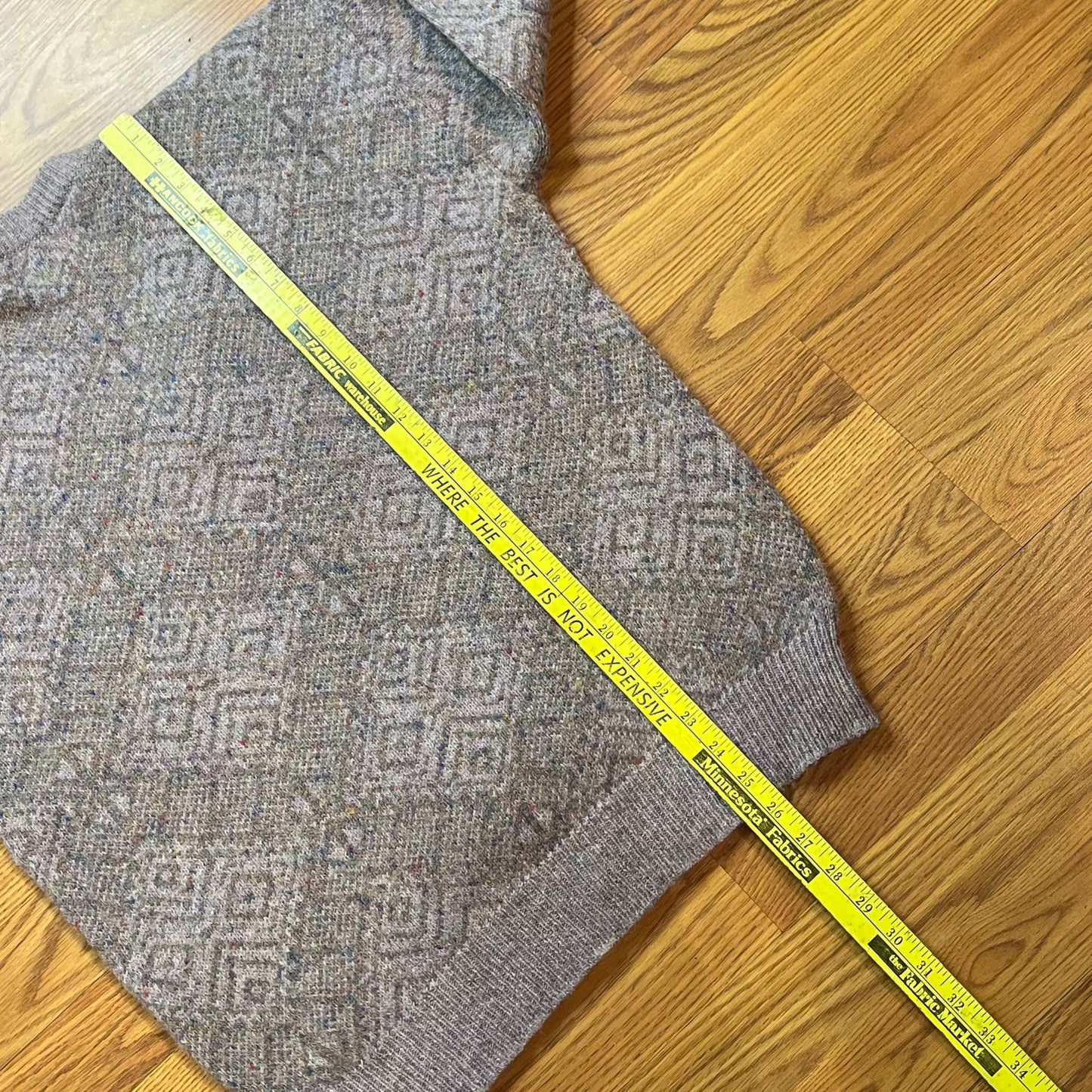 Vintage 1980s Christian Dior 100% Wool Geometric Knit V Neck Sweater Mens Large
