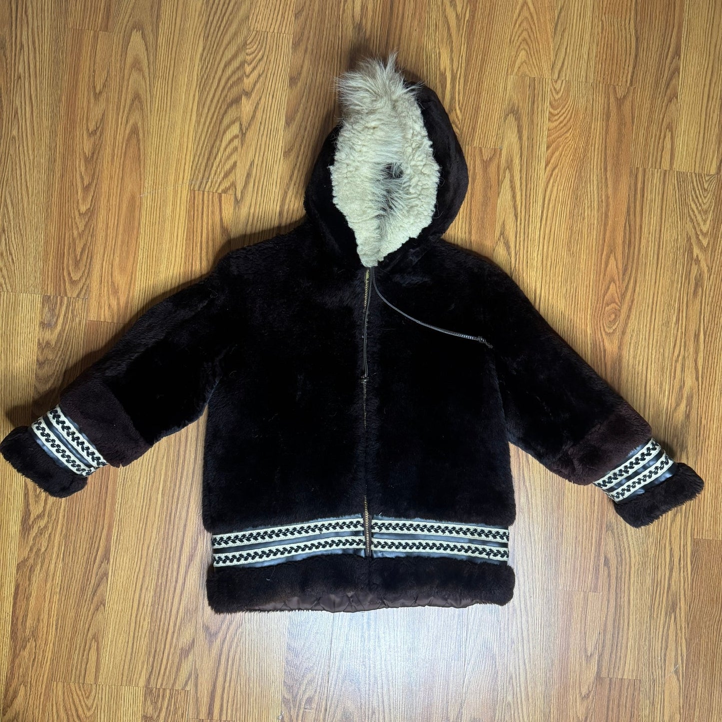 Vintage 1950s 1960s Jonas Bros Fur Kids Eskimo Coat Brown Mouton Sheepskin