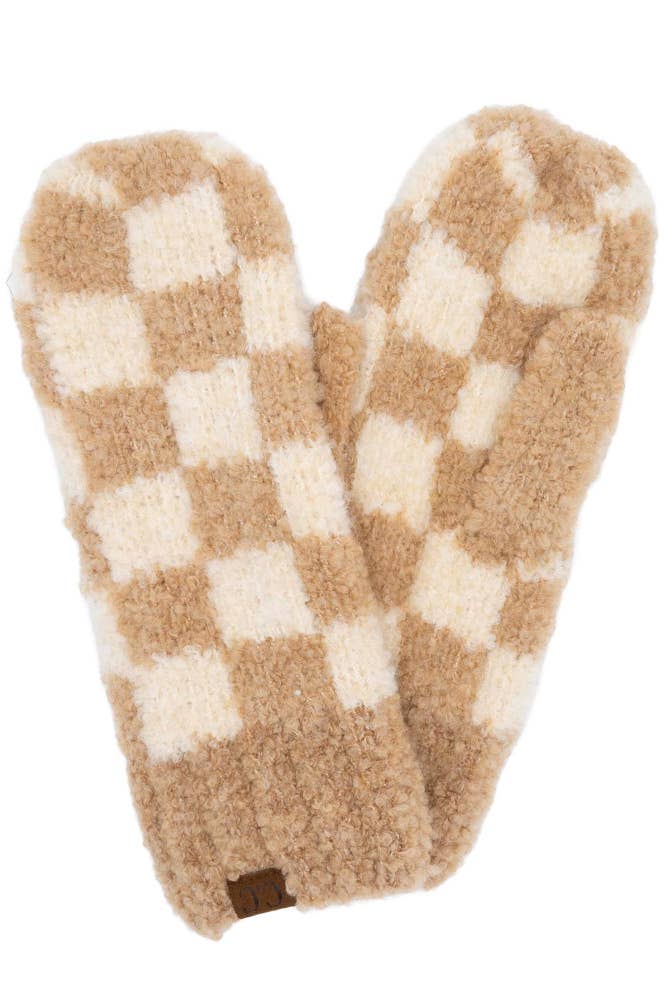 C.C Checkered Pattern Boucle Mittens