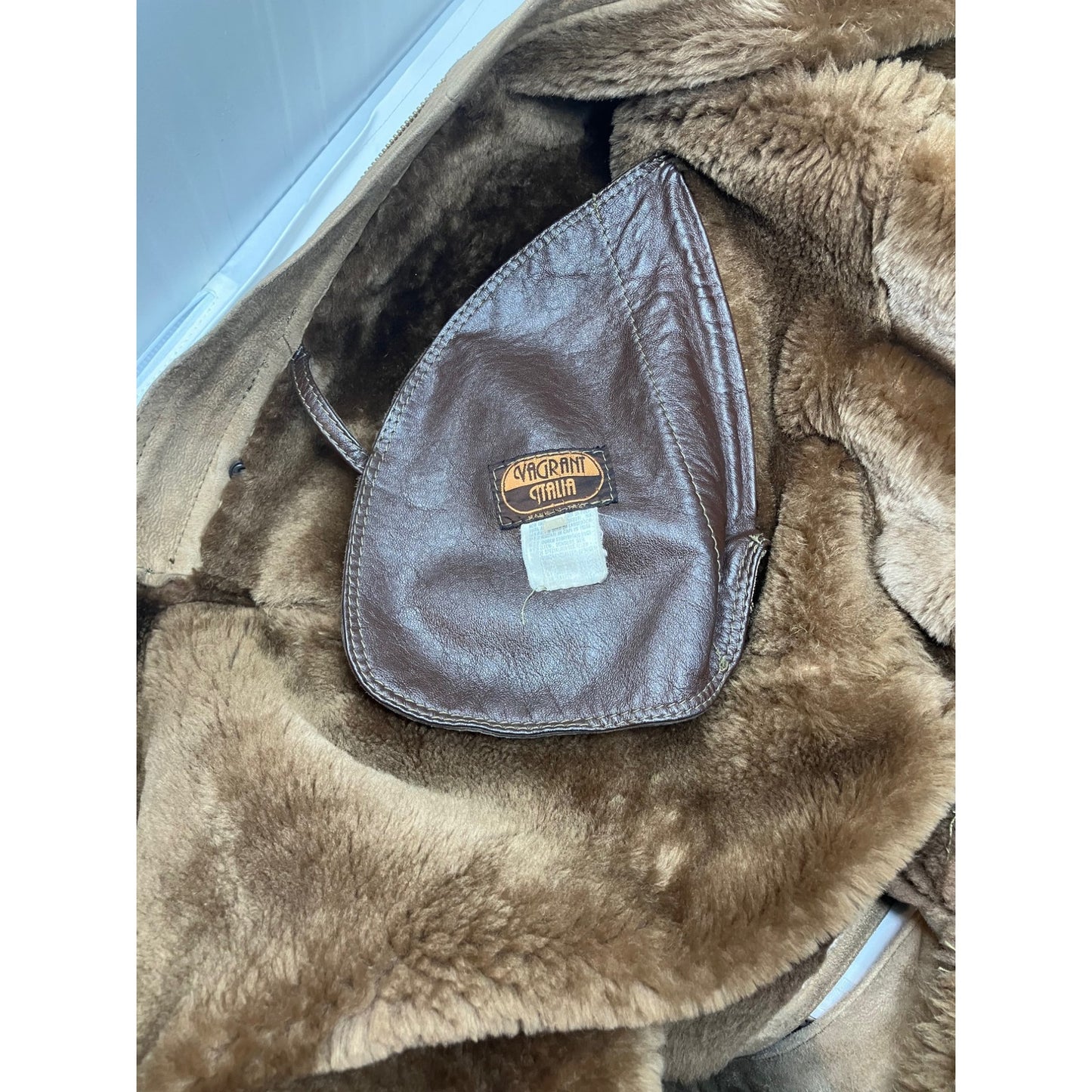 Vintage Vtg Sheepskin Shearling Suede Calf Length Coat Italian Vagrant Italia 56