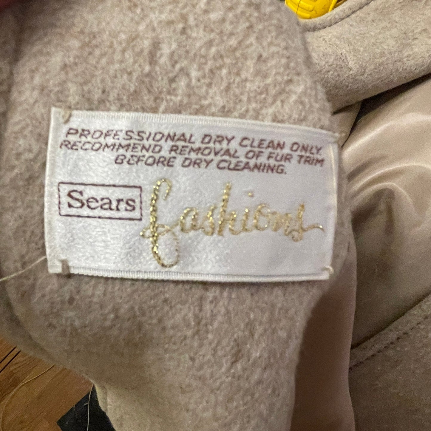 Vintage 1970s Sears Wool Peacoat Faux Fur Trim Collar Women's Beige Tan S