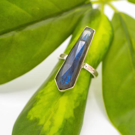 Sterling Silver Faceted Stone Point Ring