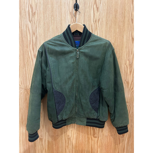 Vtg 1990s Colors of the Outback Blue Green Suede Bomber Varsity Jacket Men's M