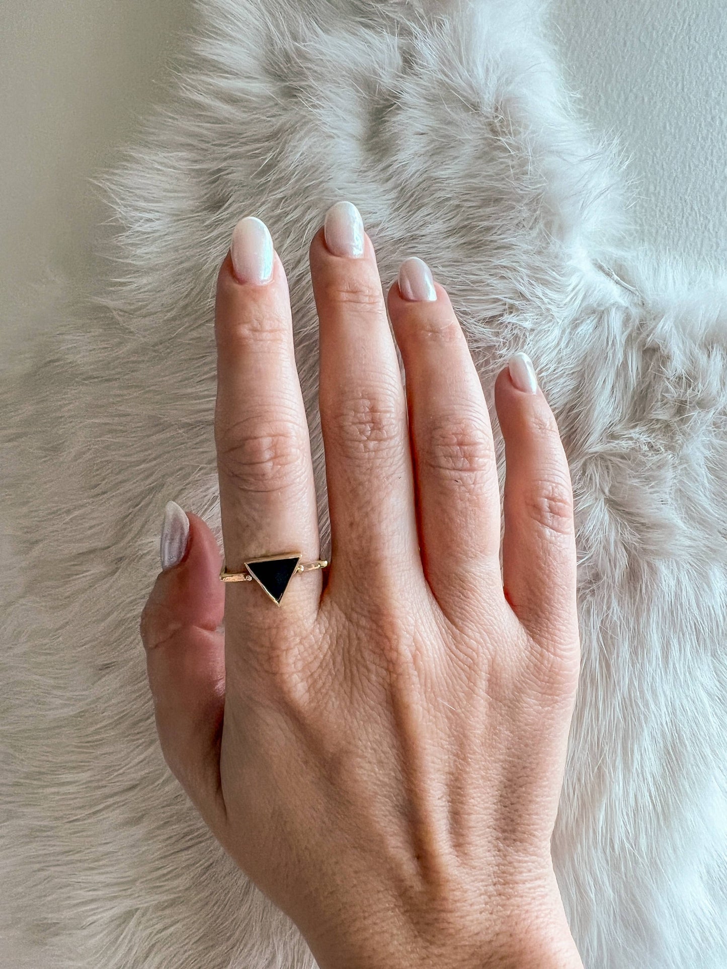 Brass Ring with Triangle Onyx Stone