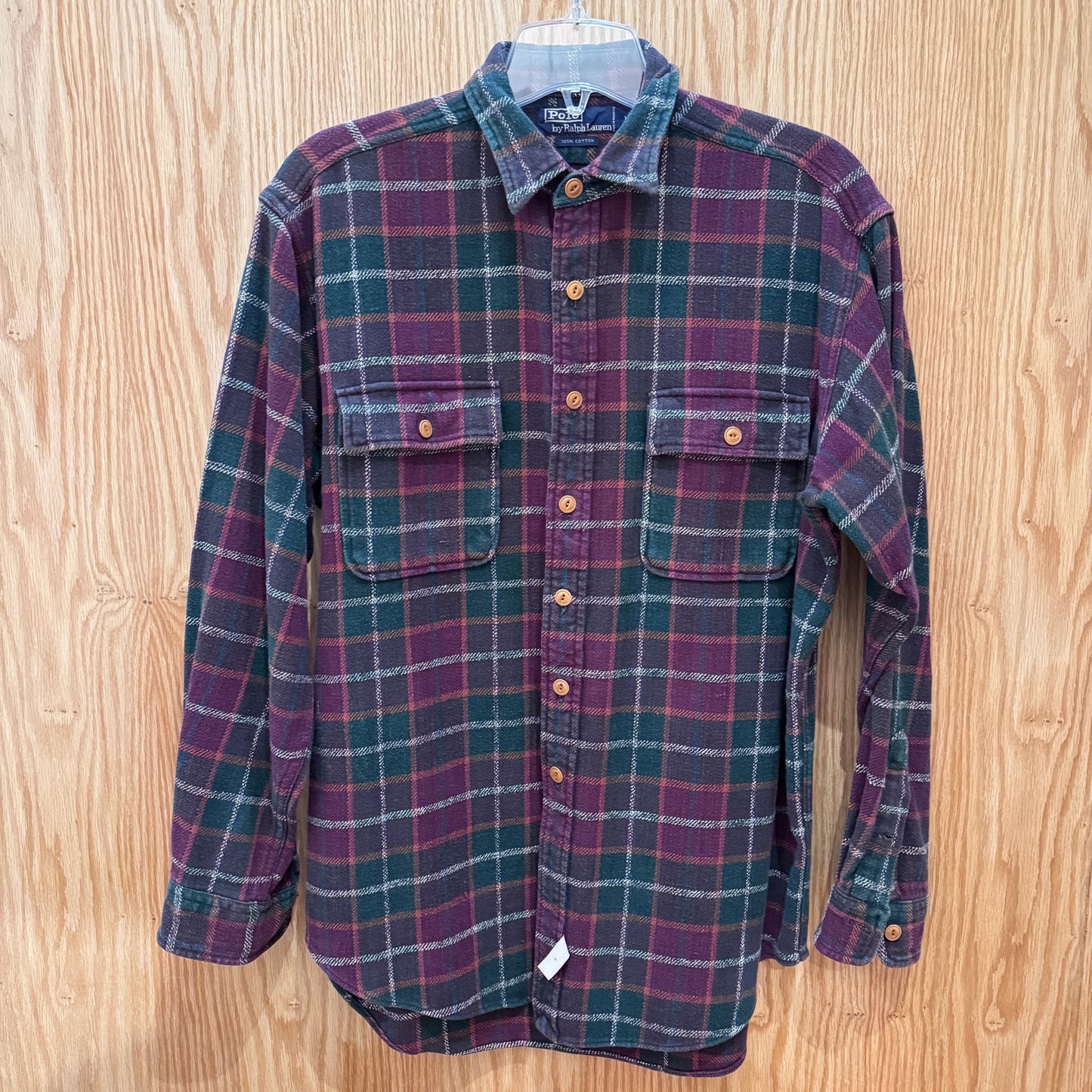 Vintage 1990s Polo by Ralph Lauren Flannel Cotton Soft Heavy M Maroon Green