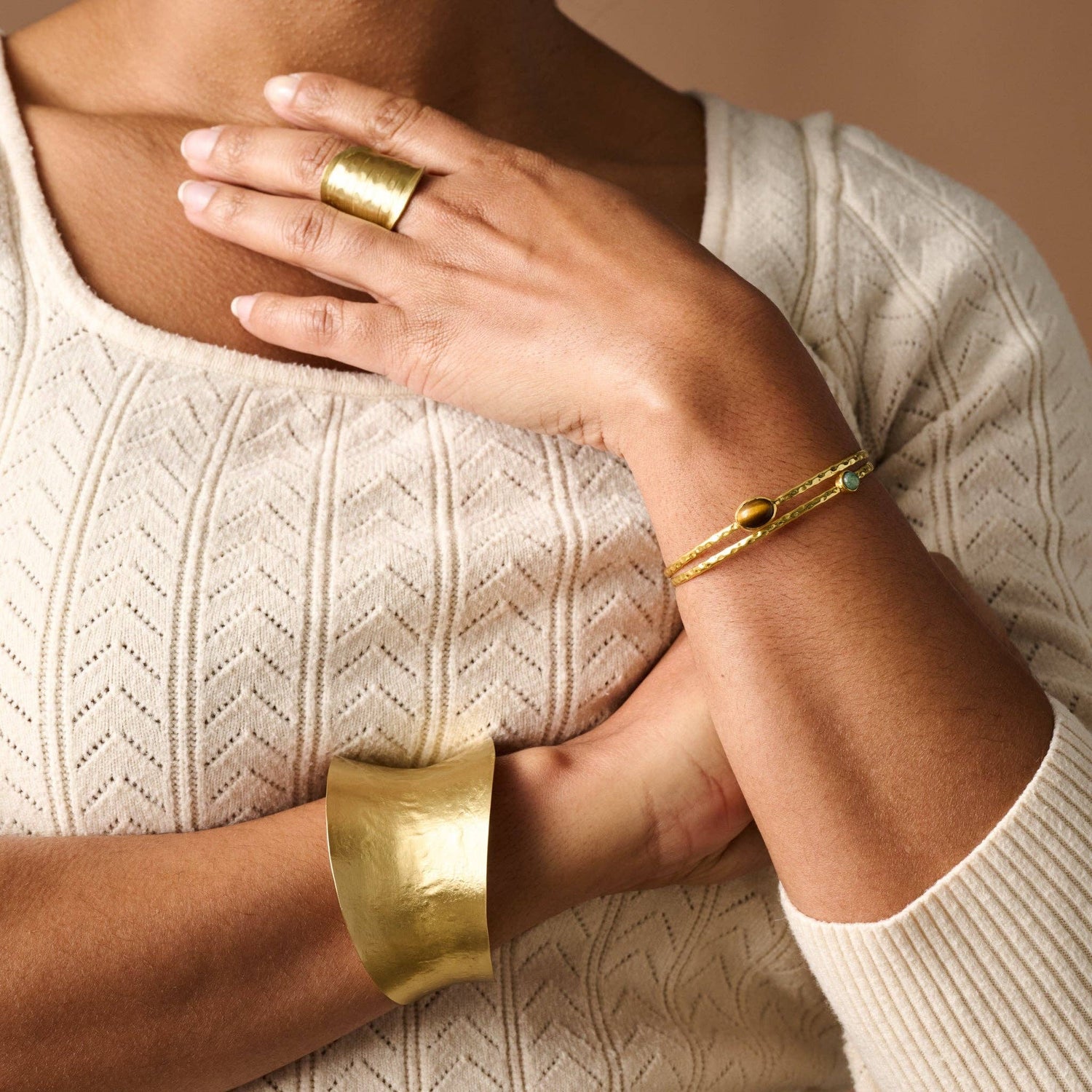 Diva Hammered Brass Cuff Ring - MST GoodsTen Thousand Villages