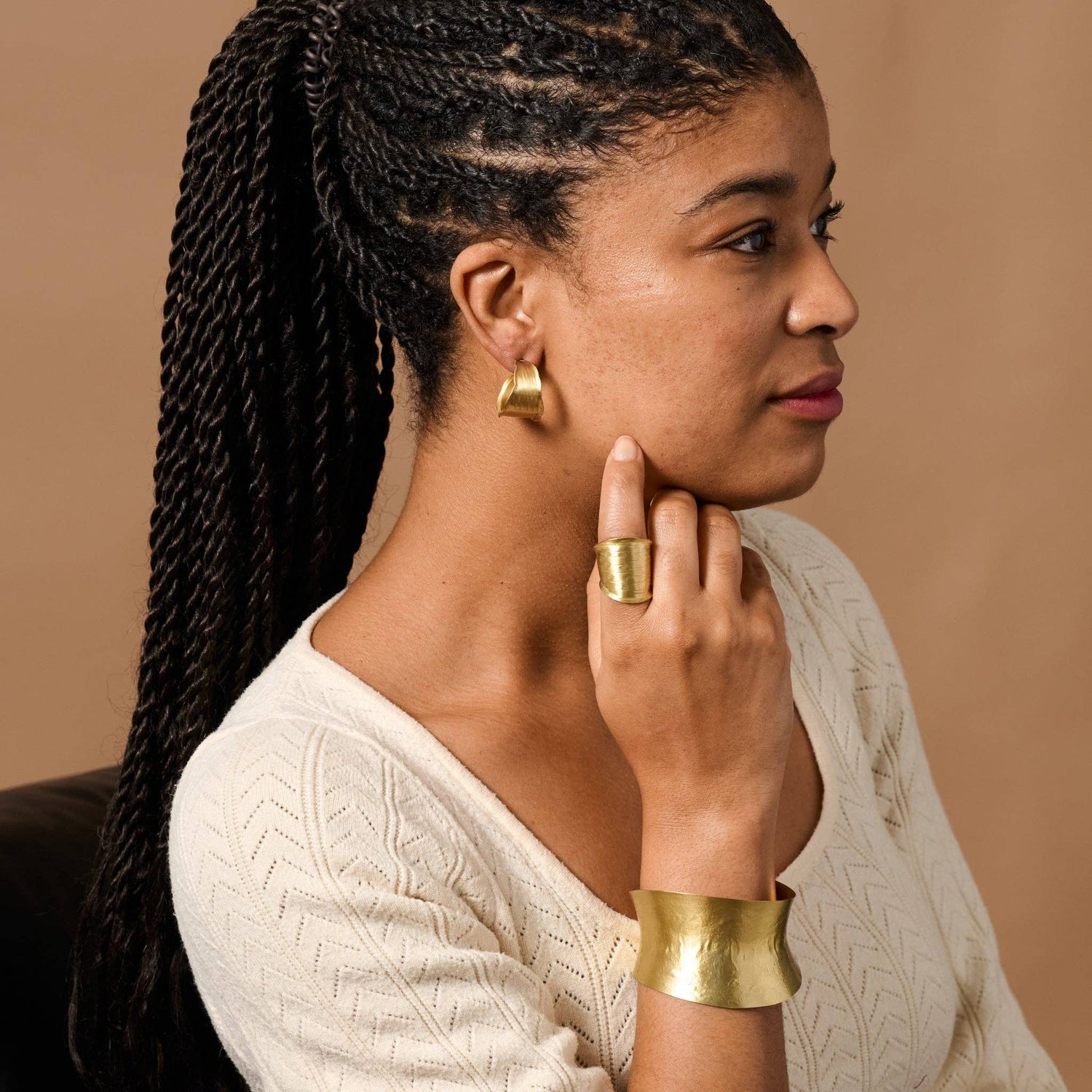 Diva Hammered Brass Cuff Ring - MST GoodsTen Thousand Villages