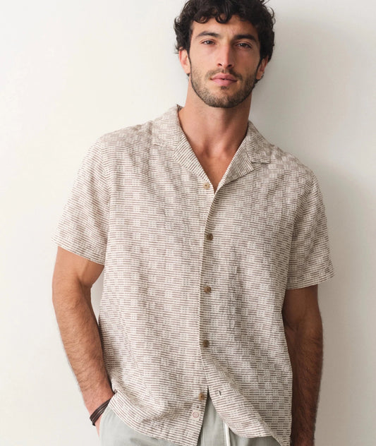 Dobby Resort Shirt - Natural Brown Check - MST GoodsMarine Layer