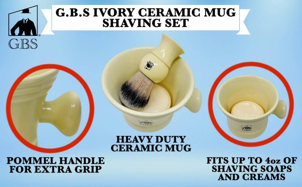 GBS 3 Piece  Mug, brush and Shaving soap Set
