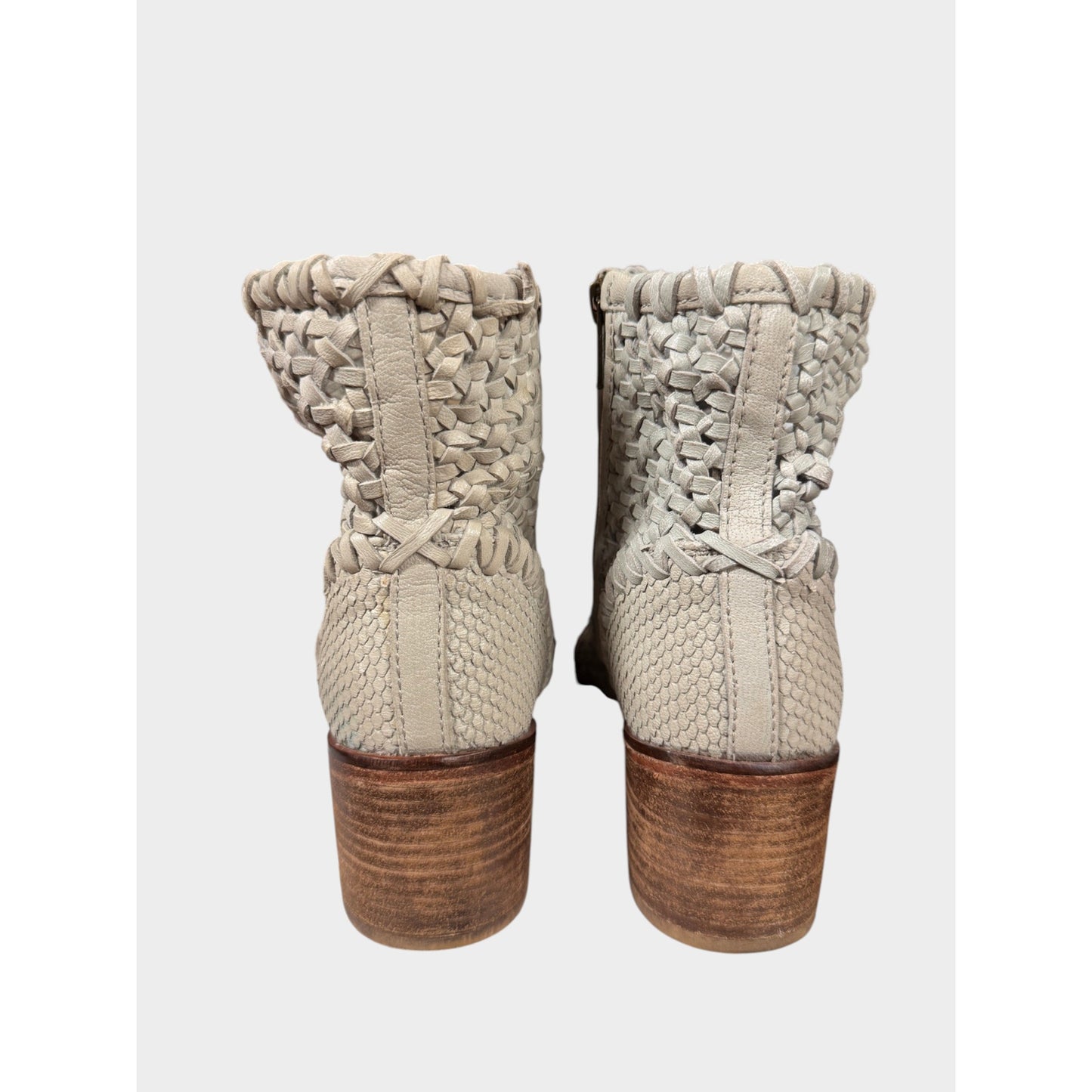 Free People In The Loop Woven Leather Boots Women's 37 6.5 Gray Cream
