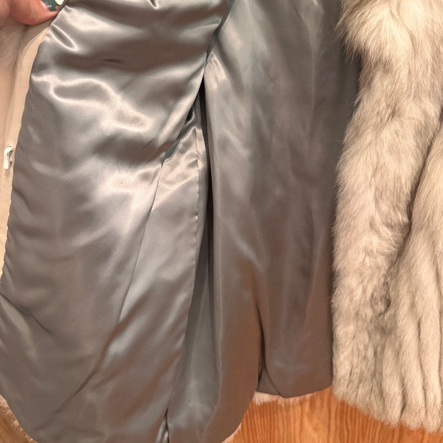 Vintage Blue Fox Fur Coat Medium Length Silver Women's Small