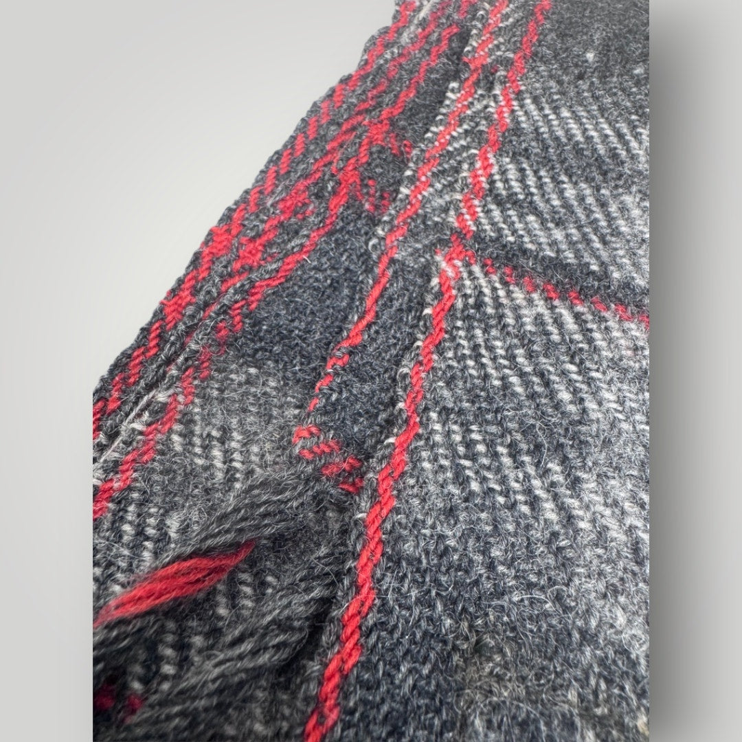 Vintage 1930s Pendleton Wool Blanket Fringe Gray Red 78”x56” Fringed